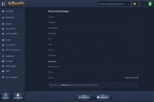 Betwarts Casino Kontobereich mit persönlichen Daten, Sicherheitsangaben und Verifizierung