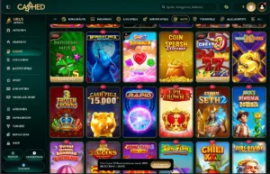 Cashed Casino Spiele-Lobby mit großer Auswahl an Slots, Jackpot-Spielen und exklusiven Automatenspielen im modernen Online-Casino-Interface.