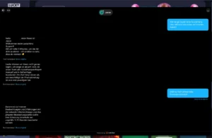 LuckyWins Casino Live-Chat Support mit Gespräch über MiFinity-Auszahlungen und einer geschätzten Bearbeitungszeit von 1 bis 72 Stunden im Kundenservice-Fenster der Plattform.