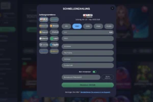 LuckyWins Casino offers deposit methods including instant bank transfer, MiFinity, cryptocurrencies such as Bitcoin, Ethereum, Litecoin and USDT, as well as a deposit form for fast transactions up to 4,000 euros.
