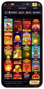 Mobile Casino-App von QuickWin Casino mit großer Auswahl an Spielautomaten, Bonusangeboten und optimierter Benutzeroberfläche für Casino-, Live-Casino- und Sportwetten-Spiele auf dem Smartphone. 